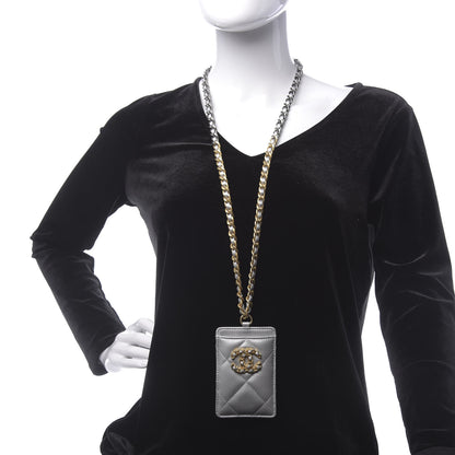 Chanel Metallic Goatskin Quilted 19 Card Holder On Chain Silver 2 of 9