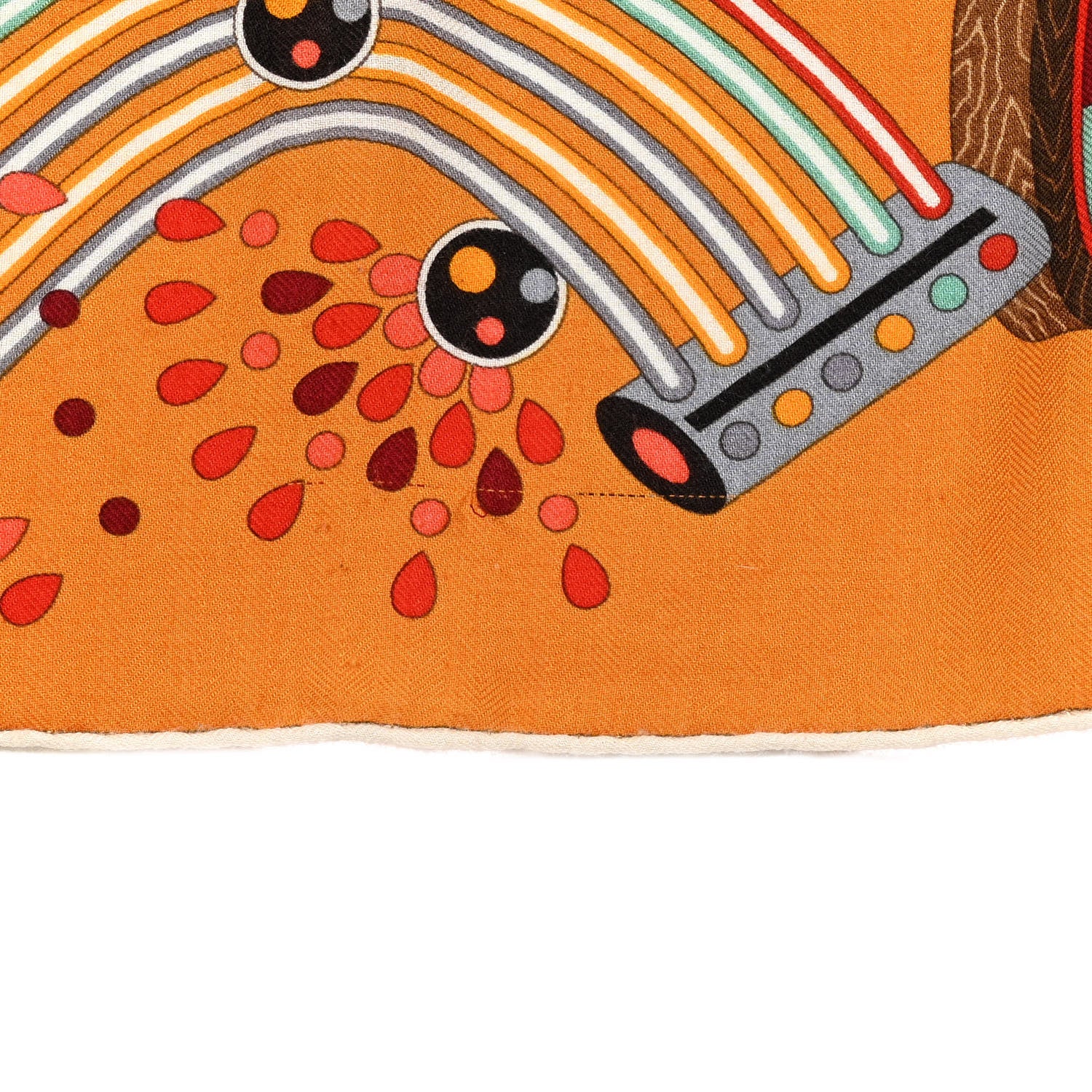 Hermes Cashmere Silk Le Laboratoire du Temps Shawl 140 Caramel Vert Corail 5 of 7