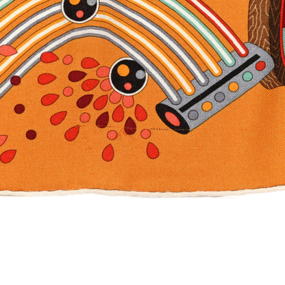 Hermes Cashmere Silk Le Laboratoire du Temps Shawl 140 Caramel Vert Corail 5 of 7