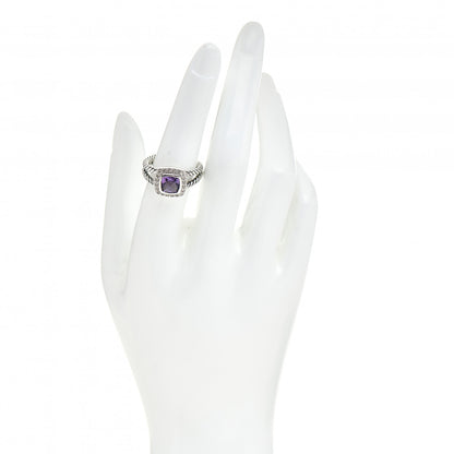 David Yurman Sterling Silver Diamond Amethyst 7mm Petite Albion Ring 54 7 2 of 5
