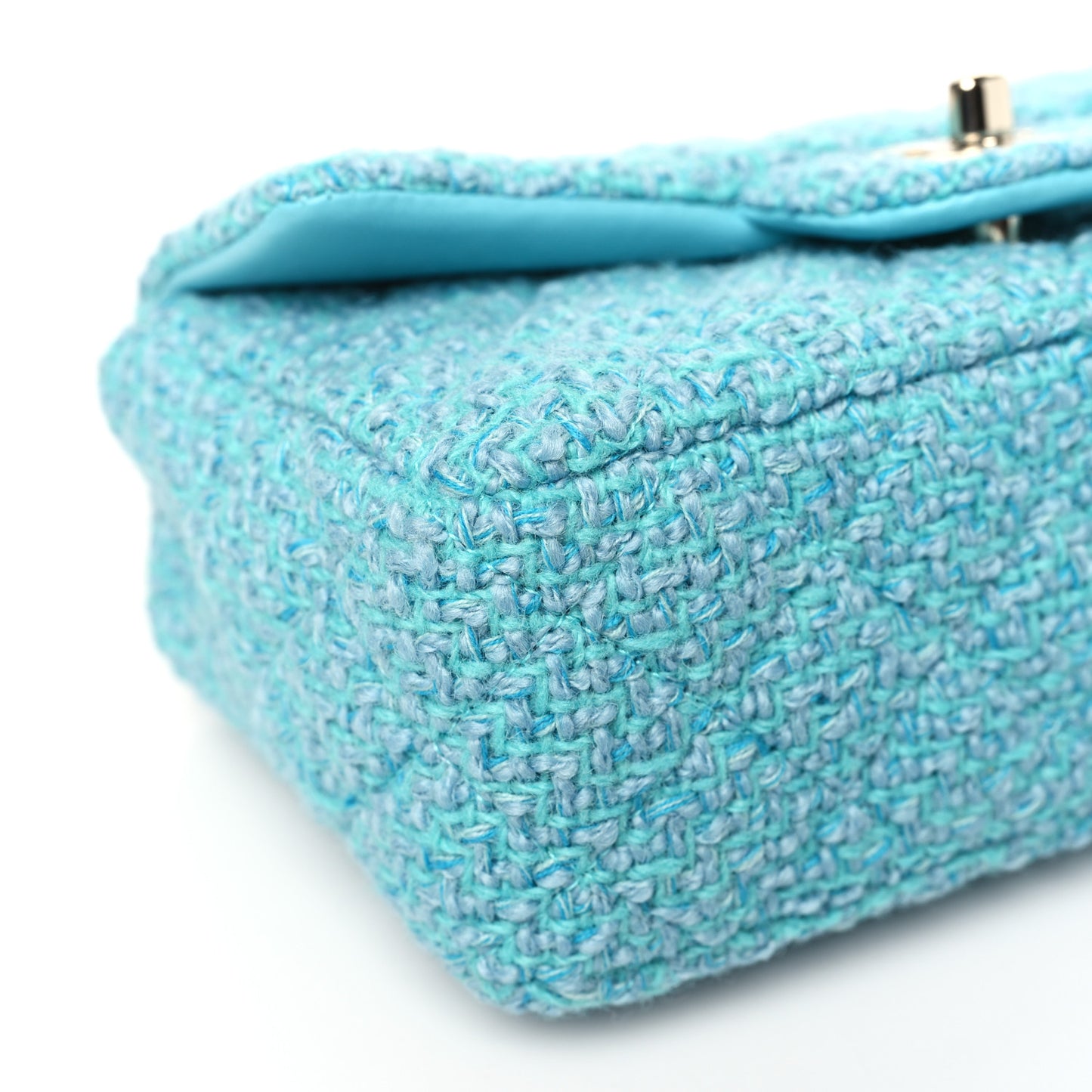 Wool Tweed Quilted Mini Rectangular Flap Turquoise Light Blue