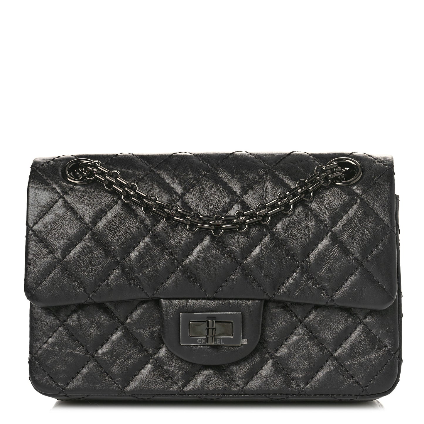 Aged Calfskin Quilted 2.55 Reissue Mini Flap So Black
