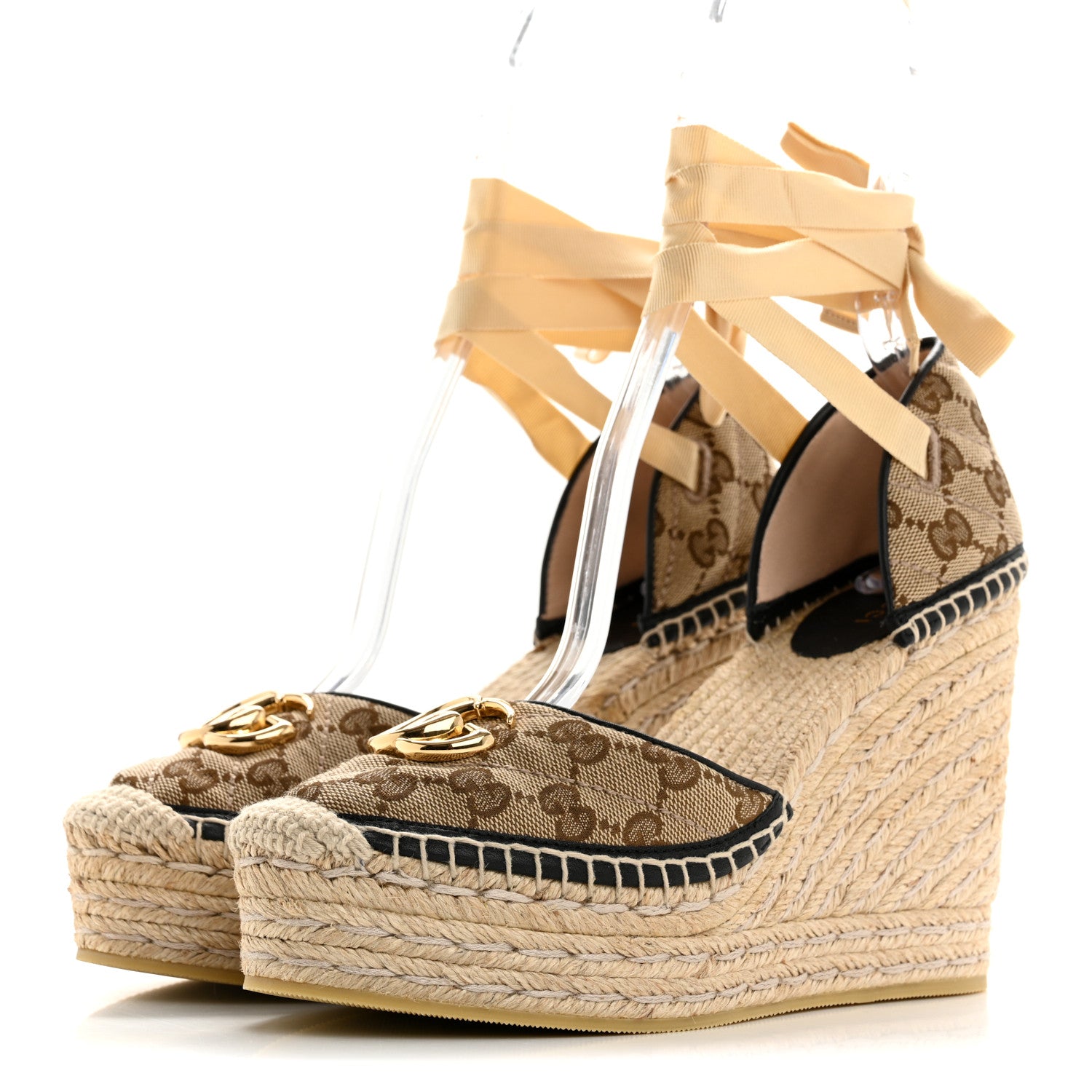 Gucci Monogram Matelasse GG Marmont Ankle Wrap Platform 35/120mm Espadrille Wedges 39.5 Beige Ebony Black Sand Storm 4 of 12