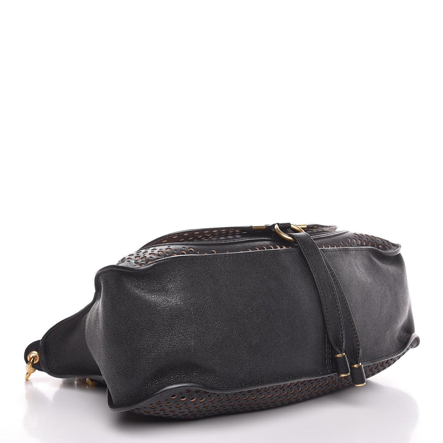 Calfskin Perforated Medium Marcie Satchel Black