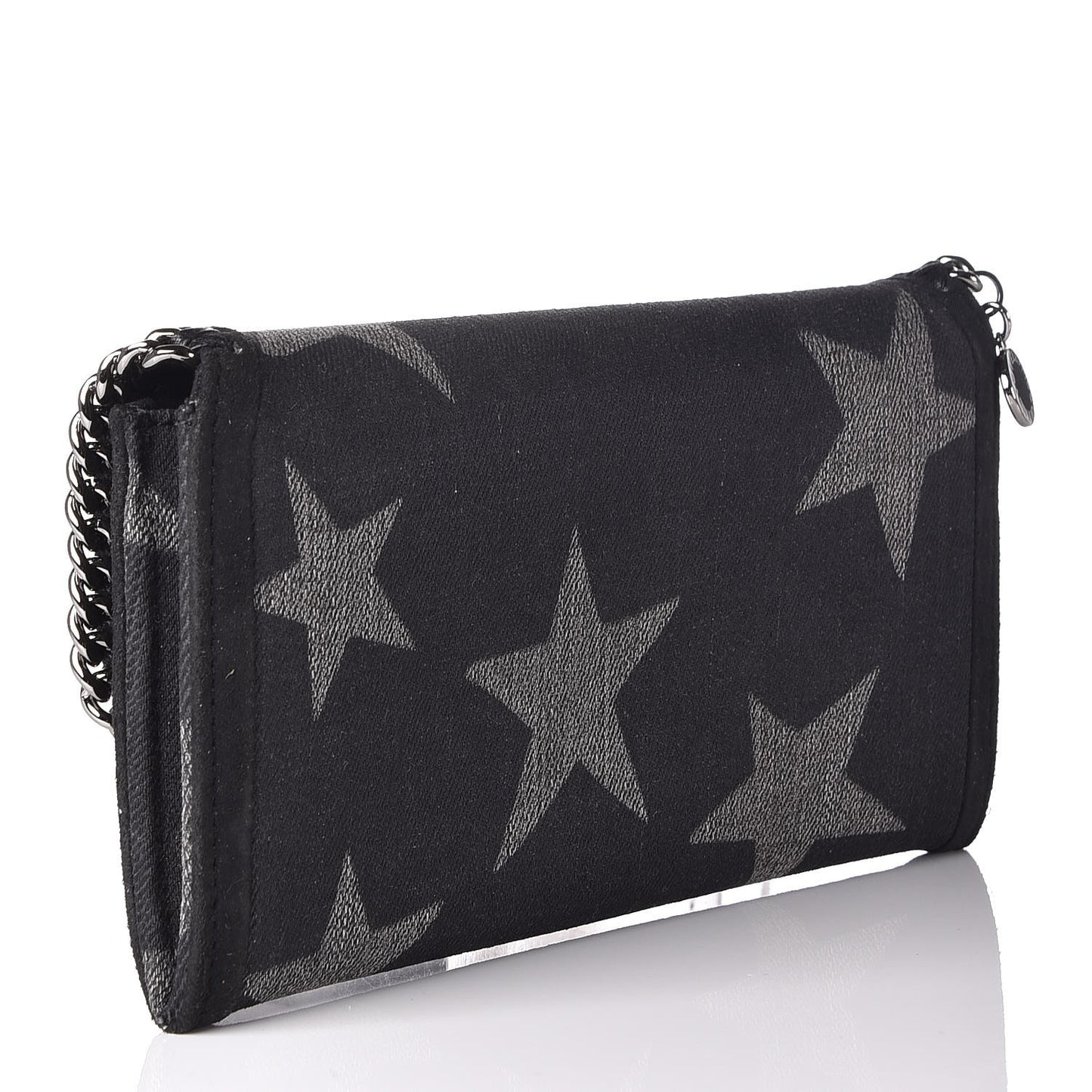 Denim Star Print Falabella Continental Flap Wallet Black