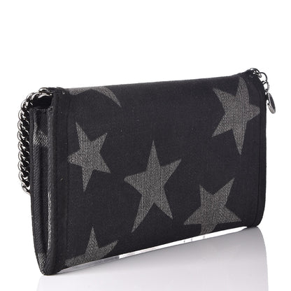 Stella McCartney Denim Star Print Falabella Continental Flap Wallet Black 3 of 10