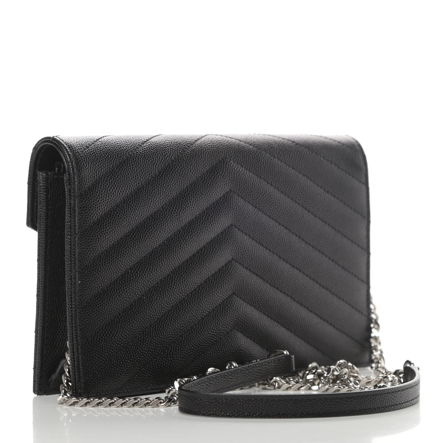 Saint Laurent Grain De Poudre Matelasse Chevron Monogram Envelope Chain Wallet Black 2 of 4