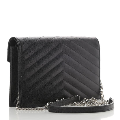 Saint Laurent Grain De Poudre Matelasse Chevron Monogram Envelope Chain Wallet Black 2 of 4