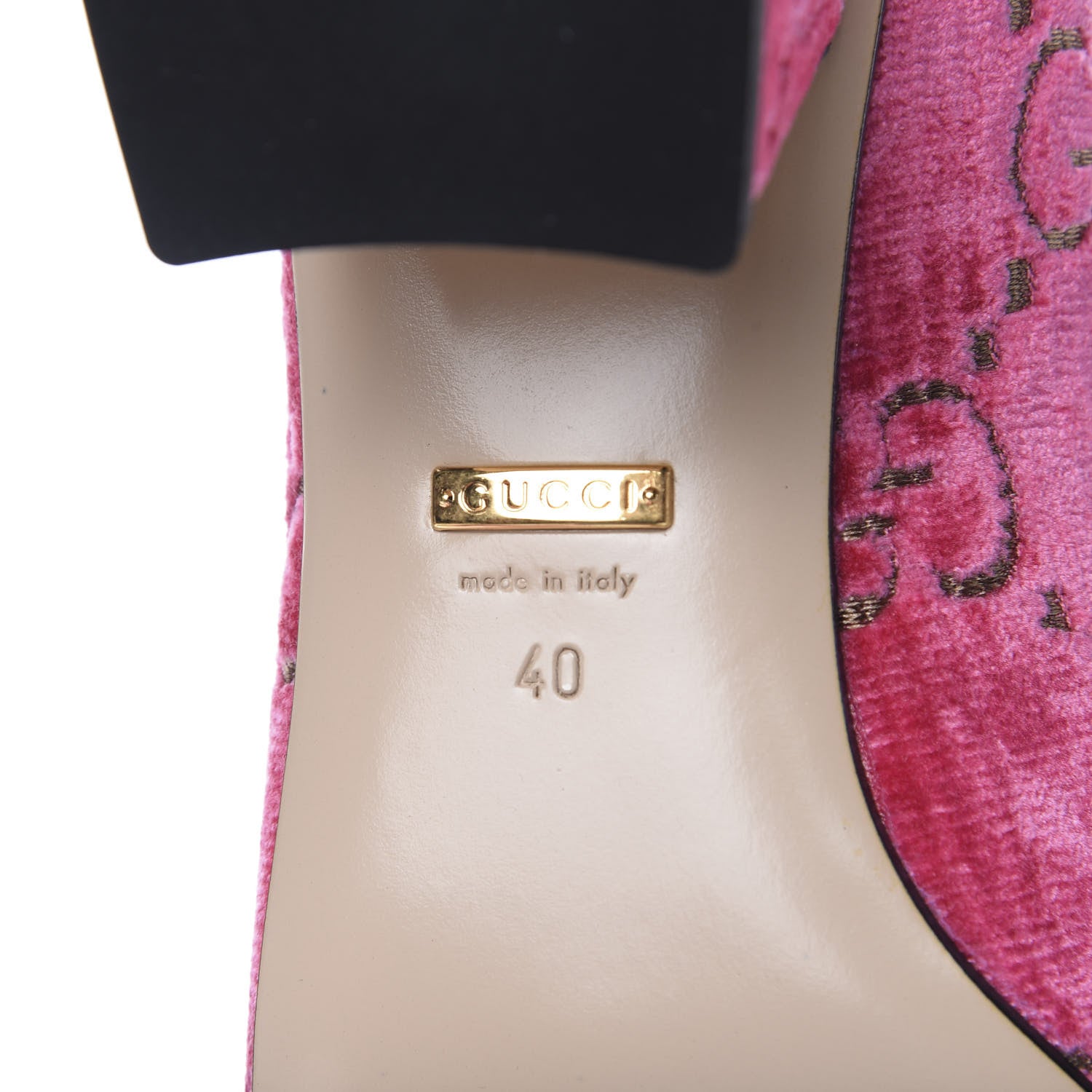 Gucci Velvet GG Monogram Sylvie Web Chain Mid Heel Loafers 40 Bright Pink 8 of 9
