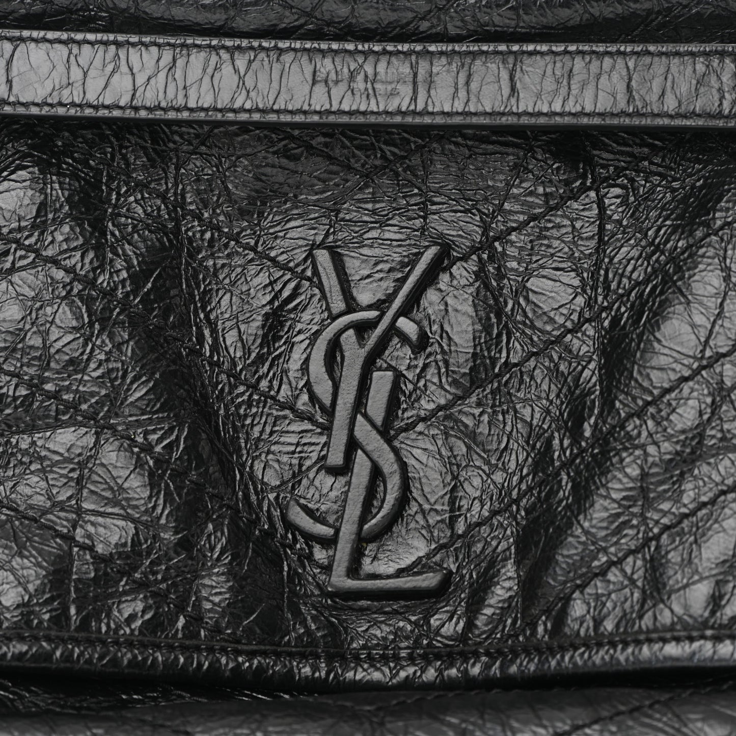 Crinkled Calfskin Matelasse Monogram Medium Niki Chain Satchel Black