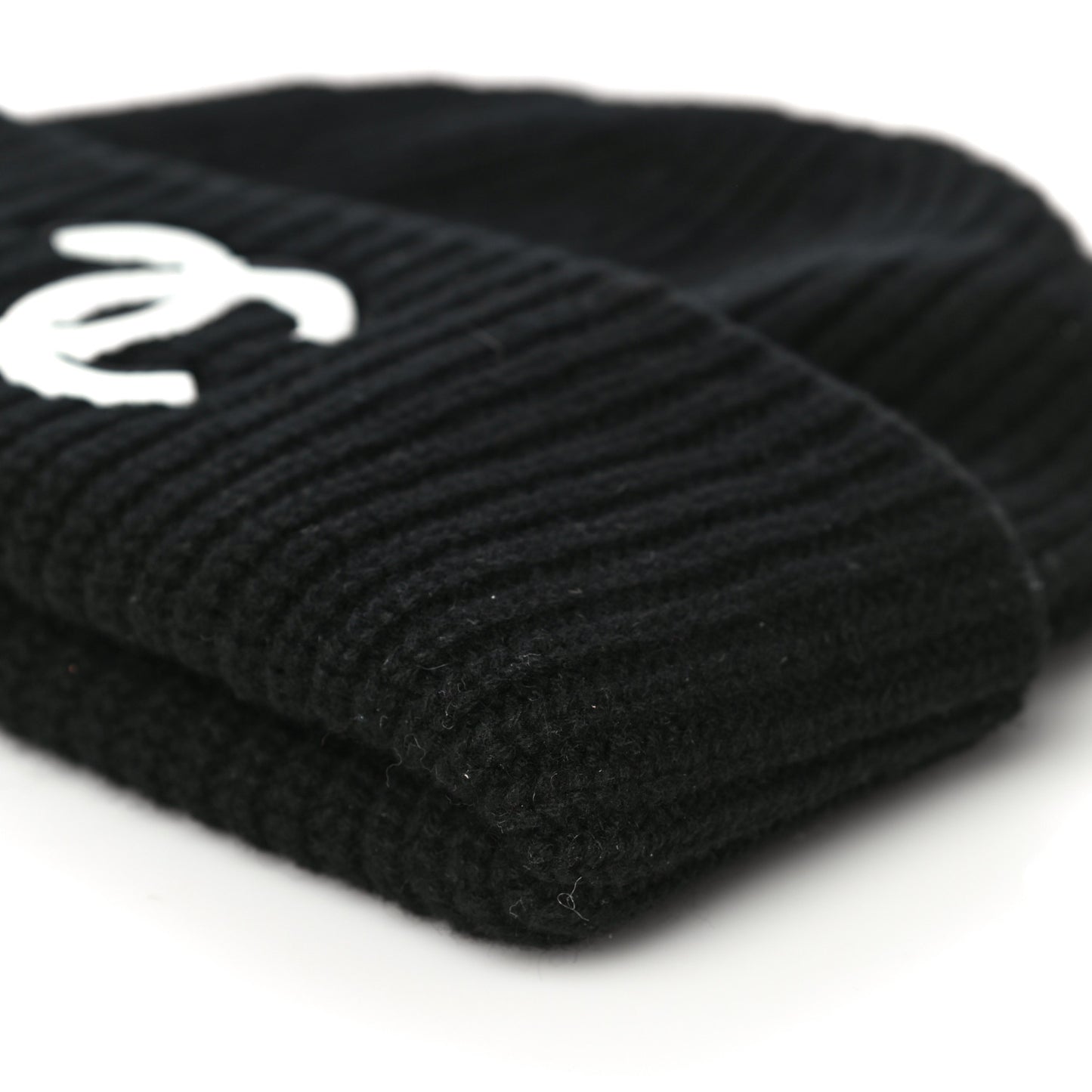 Wool Cashmere CC Beanie Hat Light Black White