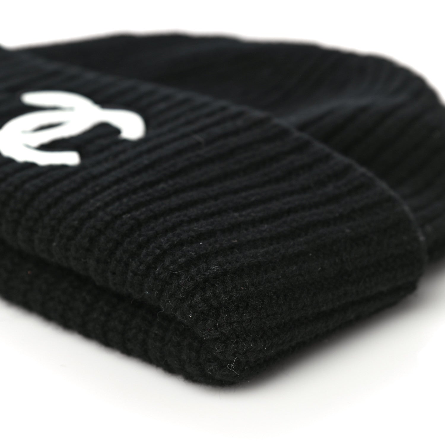 Chanel Wool Cashmere CC Beanie Hat Light Black White 8 of 8