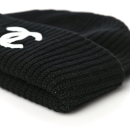 Chanel Wool Cashmere CC Beanie Hat Light Black White 8 of 8