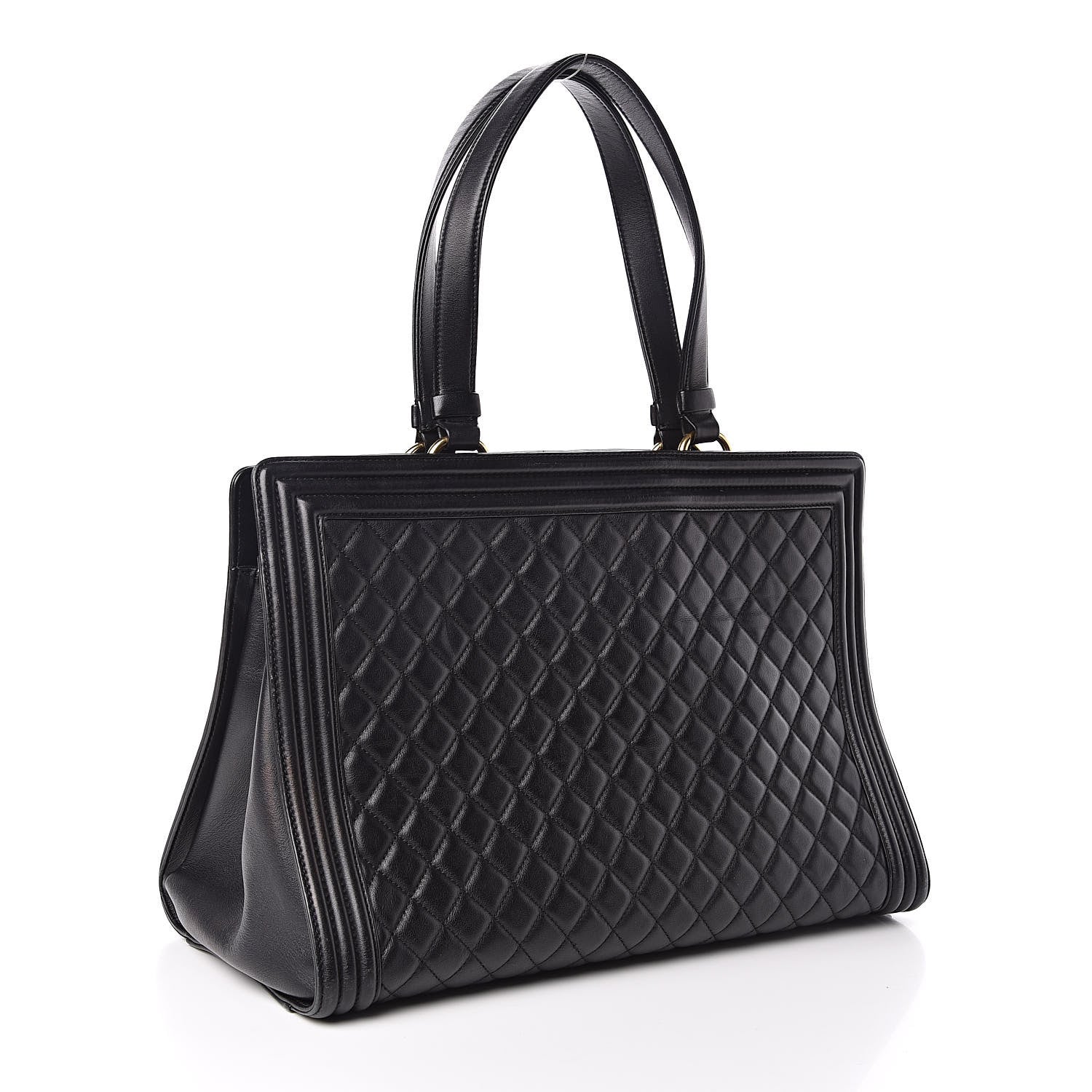 Chanel Lambskin Quilted Boy Shopping Tote Black 3 of 14