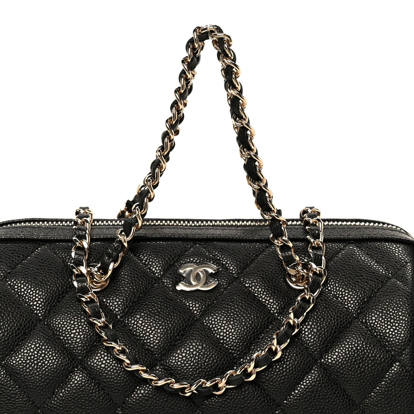 Caviar Quilted Barrel Clutch With Chain Black