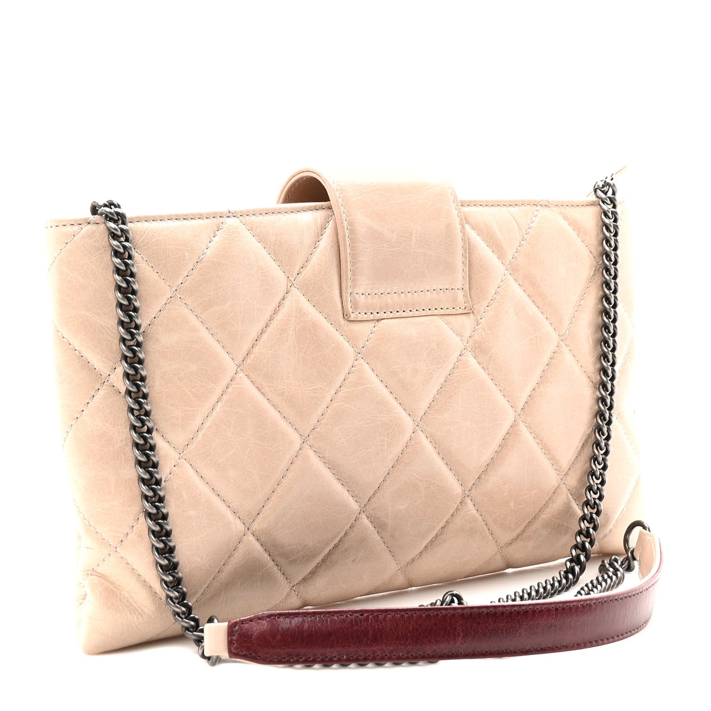 Glazed Calfskin Quilted Coco Pleats Chain Clutch Light Pink