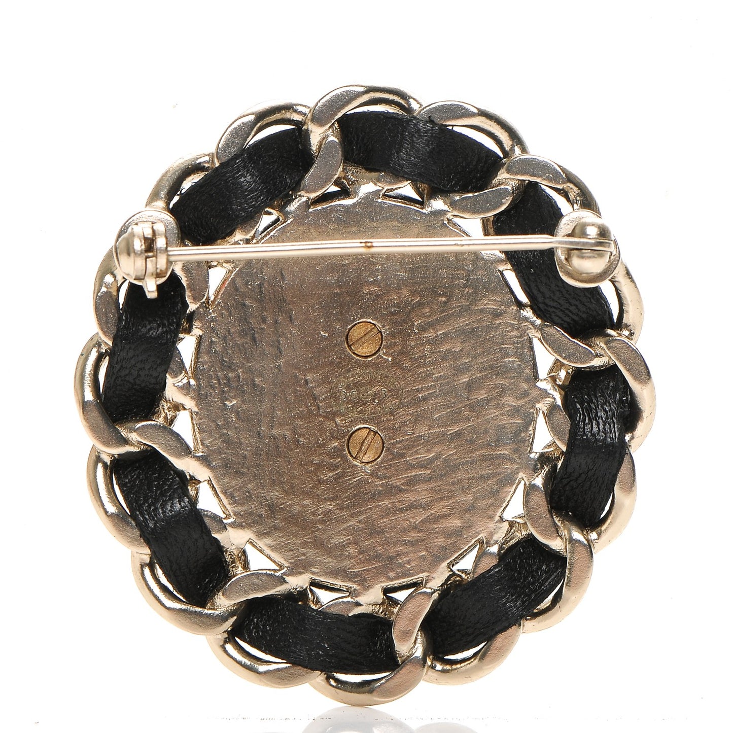 Lambskin Chain CC Brooch Black Gold