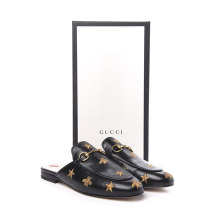 Gucci Goatskin Bee Star Embroidered Womens Princetown Slippers 37 Black 9 of 9
