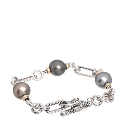 David Yurman Sterling Silver 18K Yellow Gold Tahitian Pearl 10mm Figaro Bracelet 3 of 6
