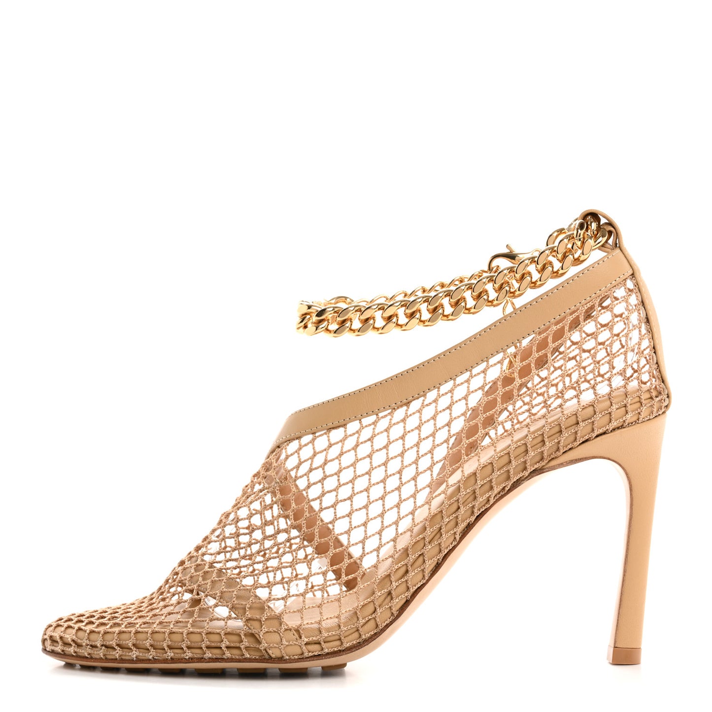 Mesh Nappa Chunky Chain Sandals 36 Beige Pony