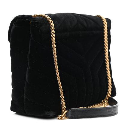Saint Laurent Velvet Y Quilted Monogram Small Loulou Chain Satchel Black 3 of 11