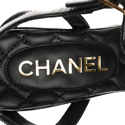 Chanel Crumpled Calfskin Quilted Wedge Sandals 37 Black 7 of 9
