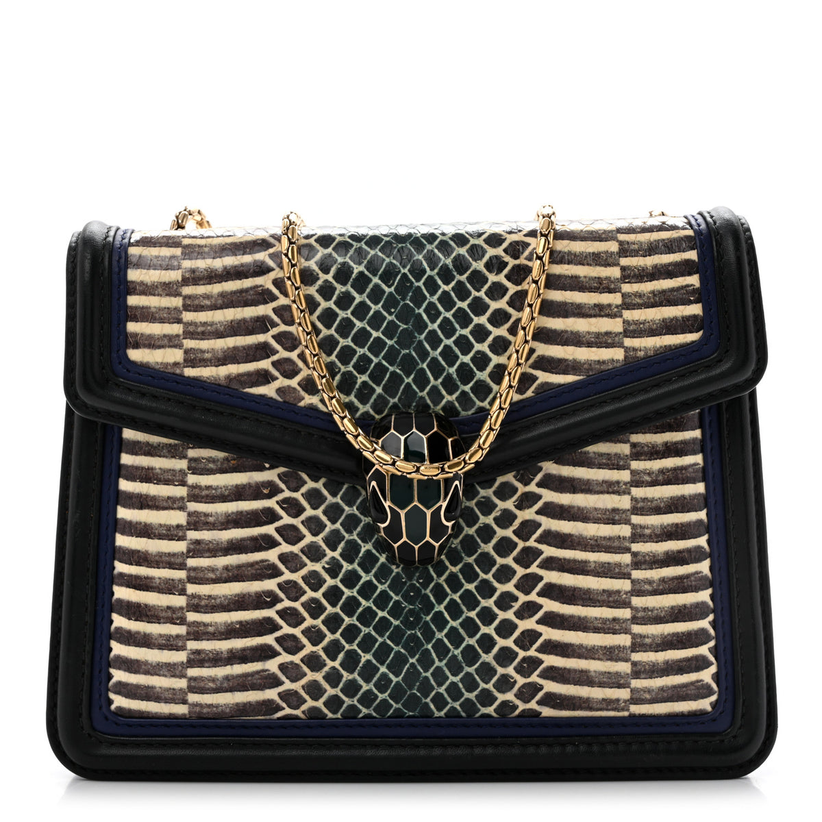Bulgari Calfskin Snakeskin Serpenti Forever Crossbody Bag Blue Black Multicolor 1 of 12