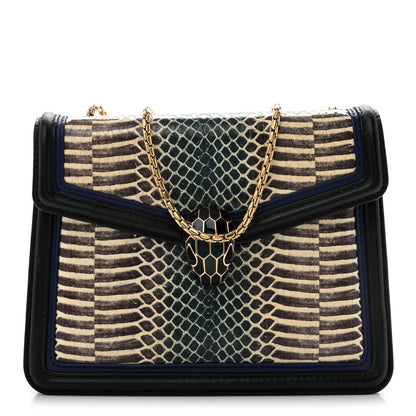 Bulgari Calfskin Snakeskin Serpenti Forever Crossbody Bag Blue Black Multicolor 1 of 12