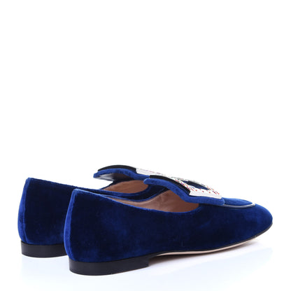 Gucci Velvet Crystal Square G Madelyn Loafers 35 Cobalt Blue 4 of 11