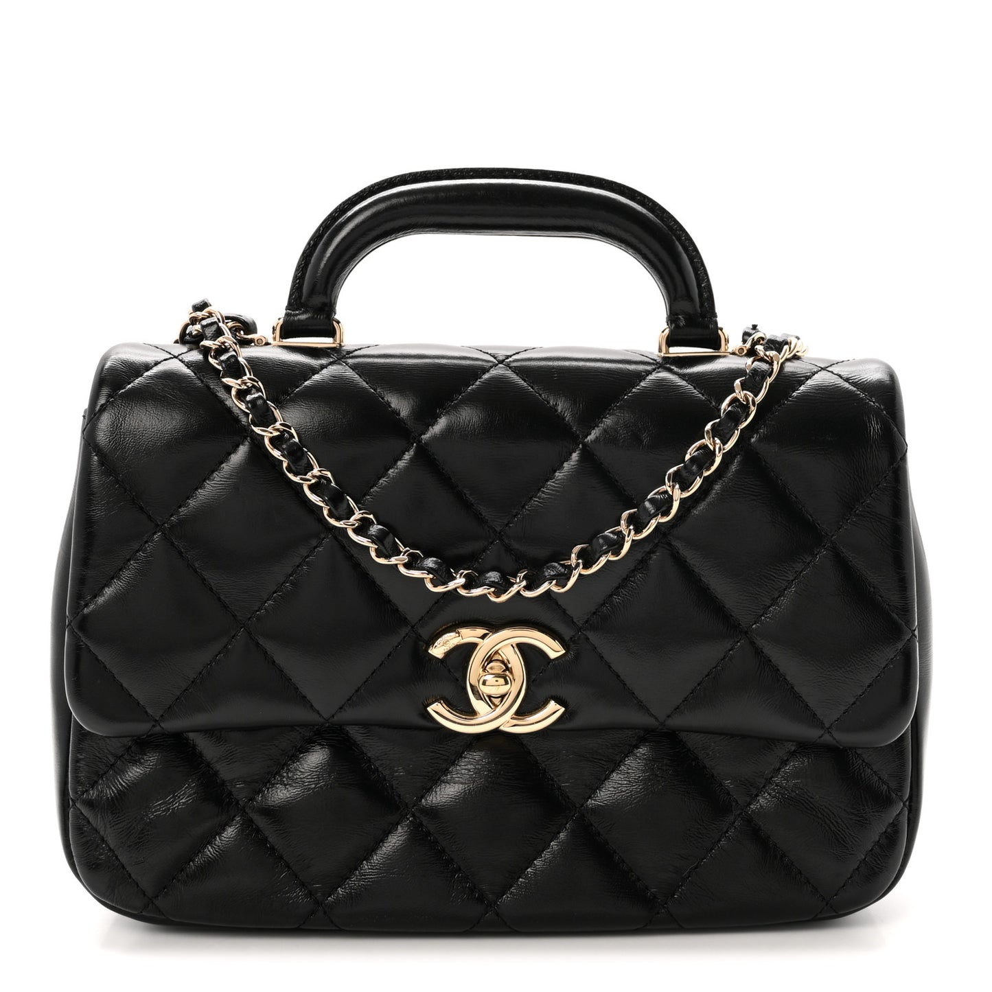 Shiny Lambskin Quilted Coco Trip Flap Bag Black