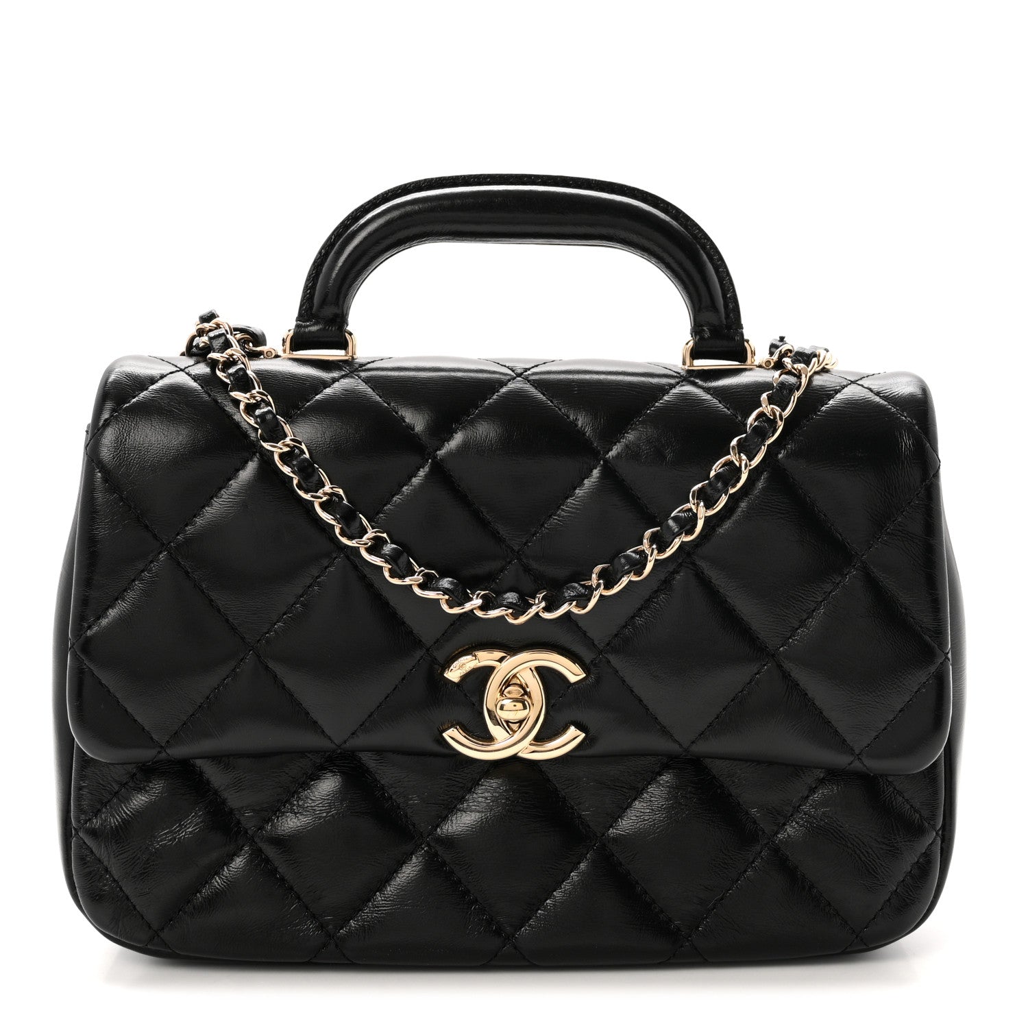 Chanel Shiny Lambskin Quilted Coco Trip Flap Bag Black 1 of 11