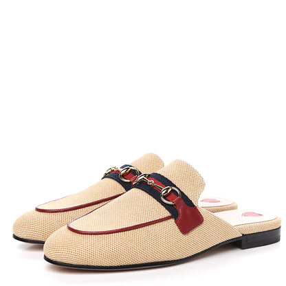 Gucci Canvas Vintage Charlotte Web Princetown Slippers 36.5 Sand Cuir 3 of 9