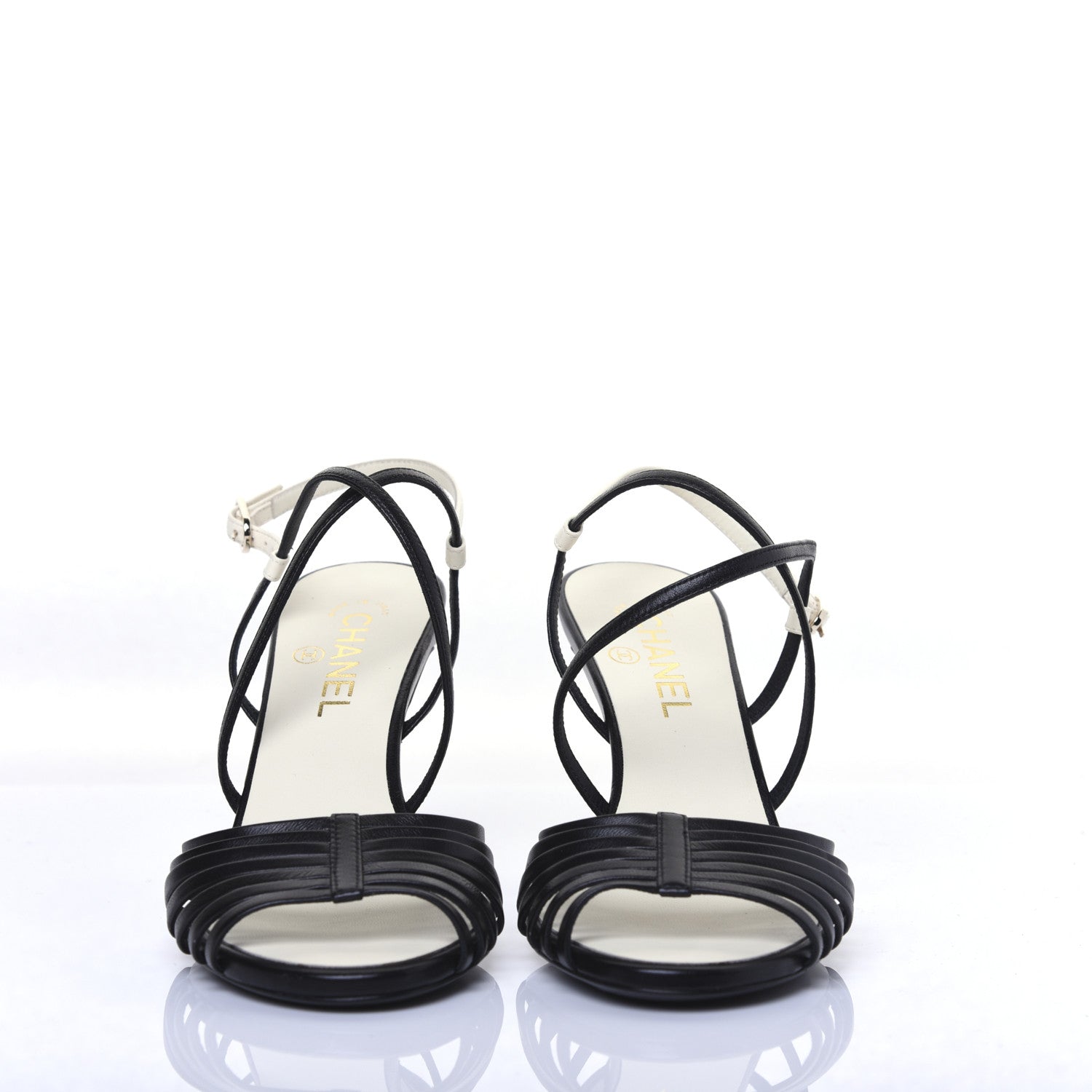 Chanel Calfskin CC Sandals 38.5 Black White 3 of 10