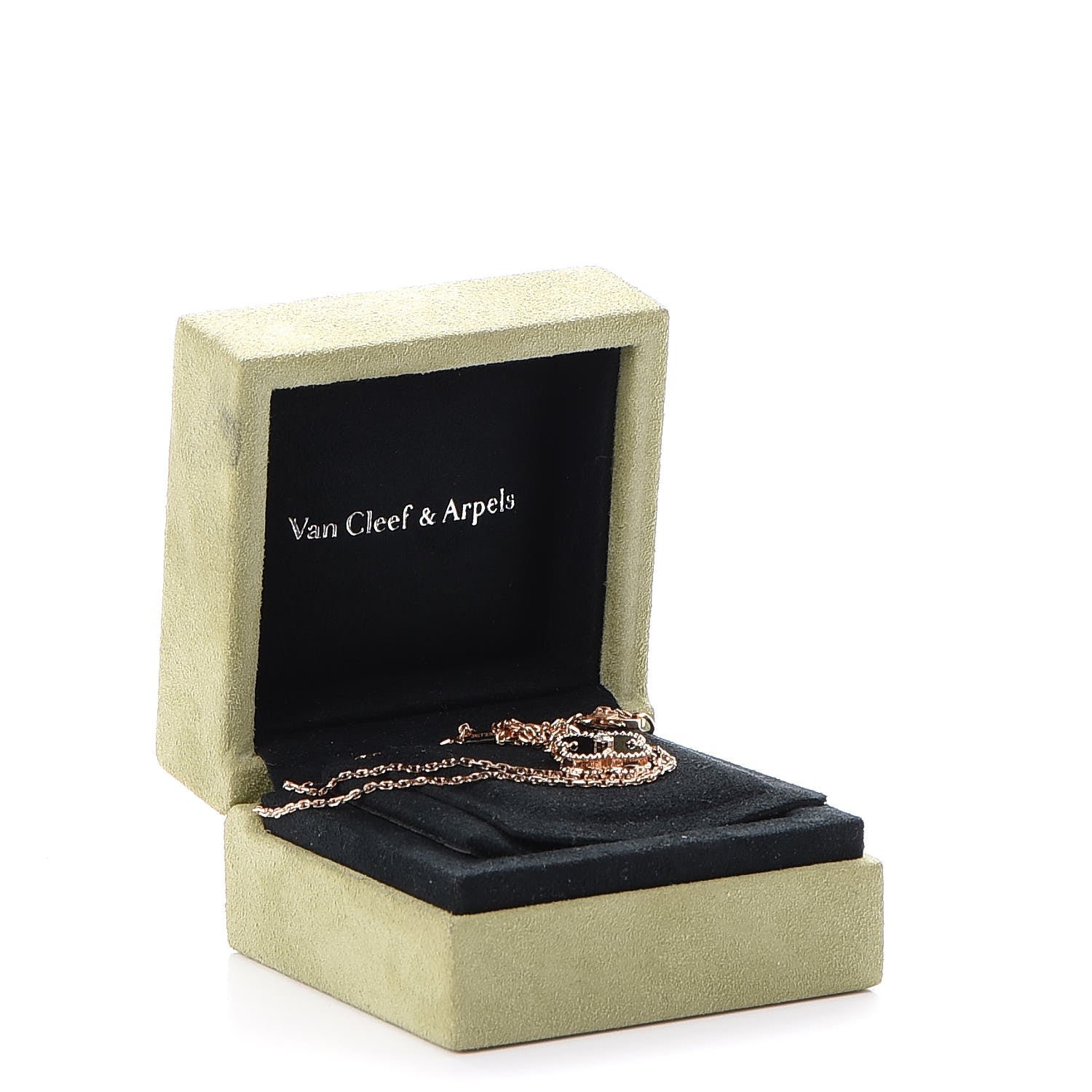 Van Cleef & Arpels 18K Rose Gold Diamond Black Onyx Vintage Alhambra Pendant Necklace 9 of 9