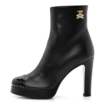 Chanel Lambskin Patent CC Crystal Bow Cap Toe Short Boots 37 Black 1 of 10