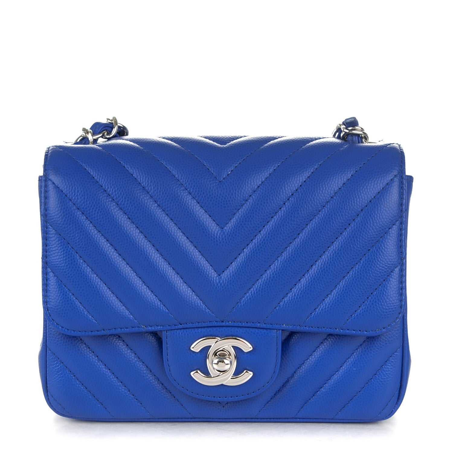 Chanel Caviar Chevron Quilted Mini Square Flap Blue 1 of 8