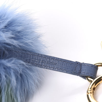 Fendi Fox Fur Vitello Elite Tri-Color Pom Pom Bag Charm Pink Nebula Acqua Ceruleo 3 of 3