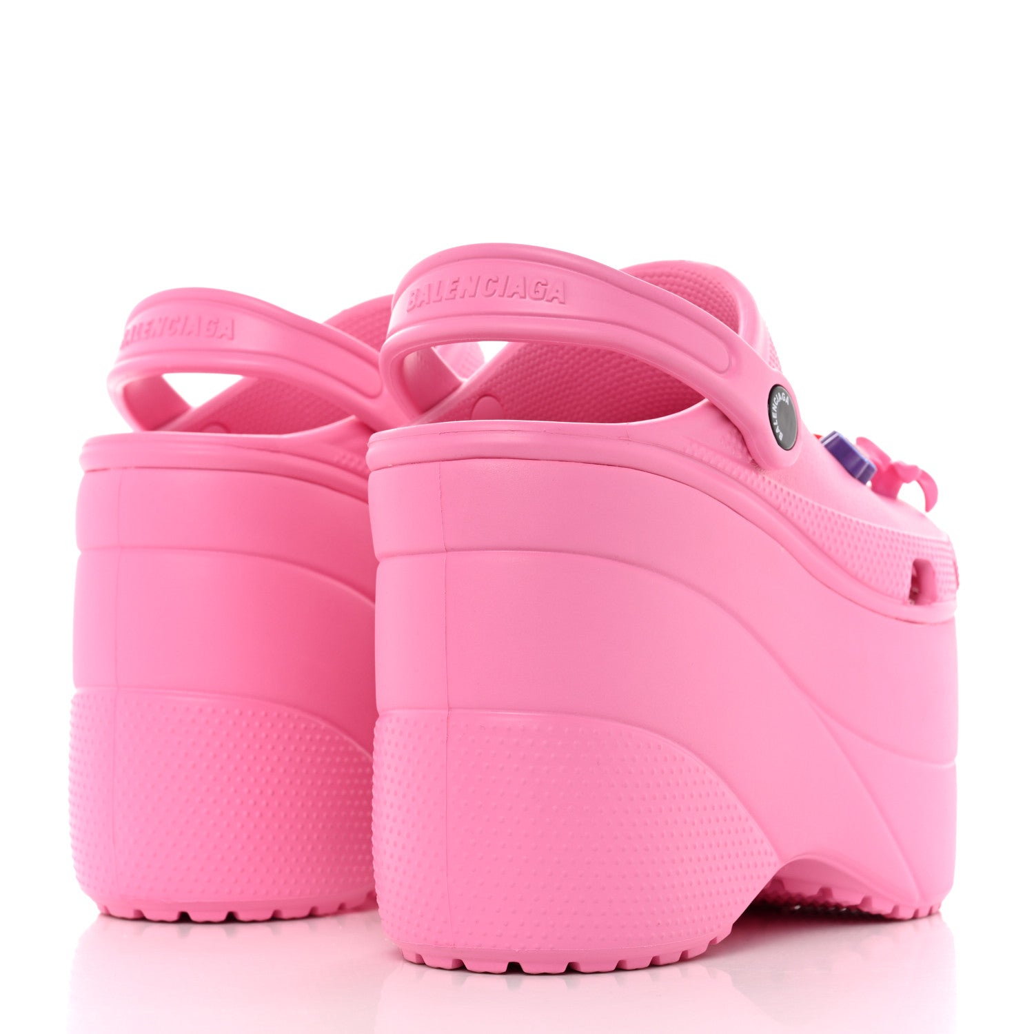 Balenciaga X CROCS Rubber Textured Womens Platform Sandals 35 Rose