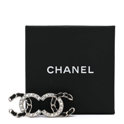 Chanel Crystal Baguette Lambskin Large CC Earrings Silver Black 5 of 5
