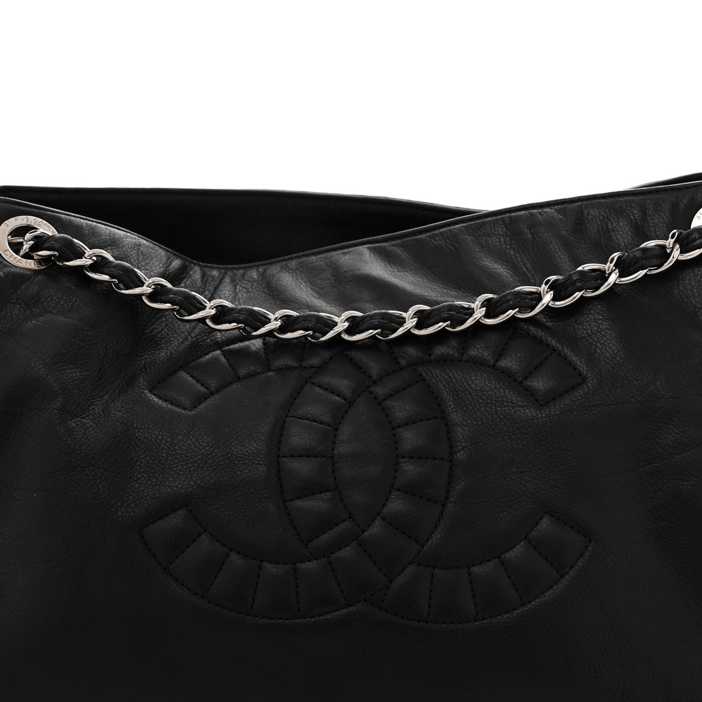 Calfskin On the Bund Open Accordion Tote Black