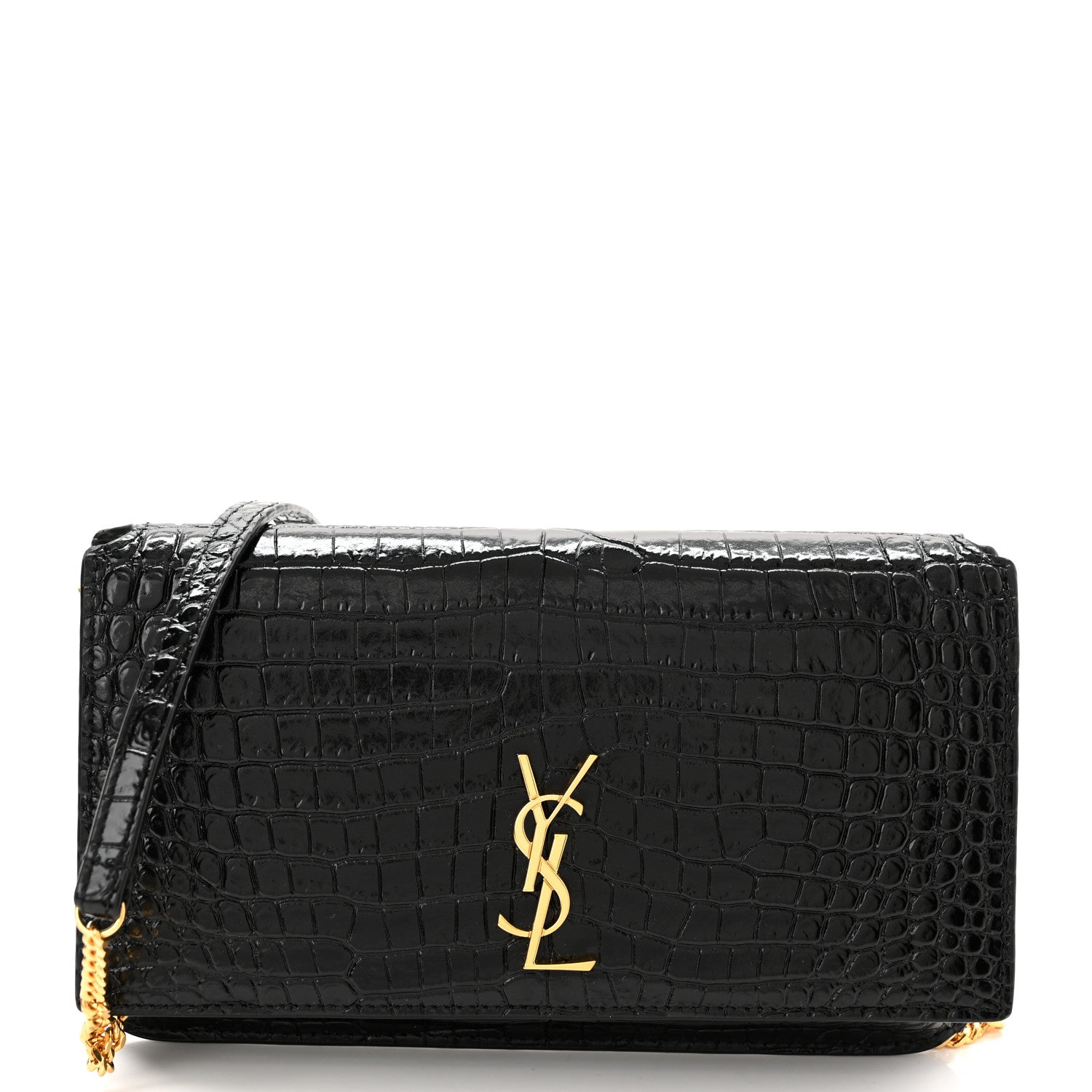 Saint Laurent Crocodile Embossed Monogram Phone Holder Crossbody Black 1 of 9