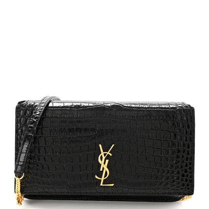 Saint Laurent Crocodile Embossed Monogram Phone Holder Crossbody Black 1 of 9
