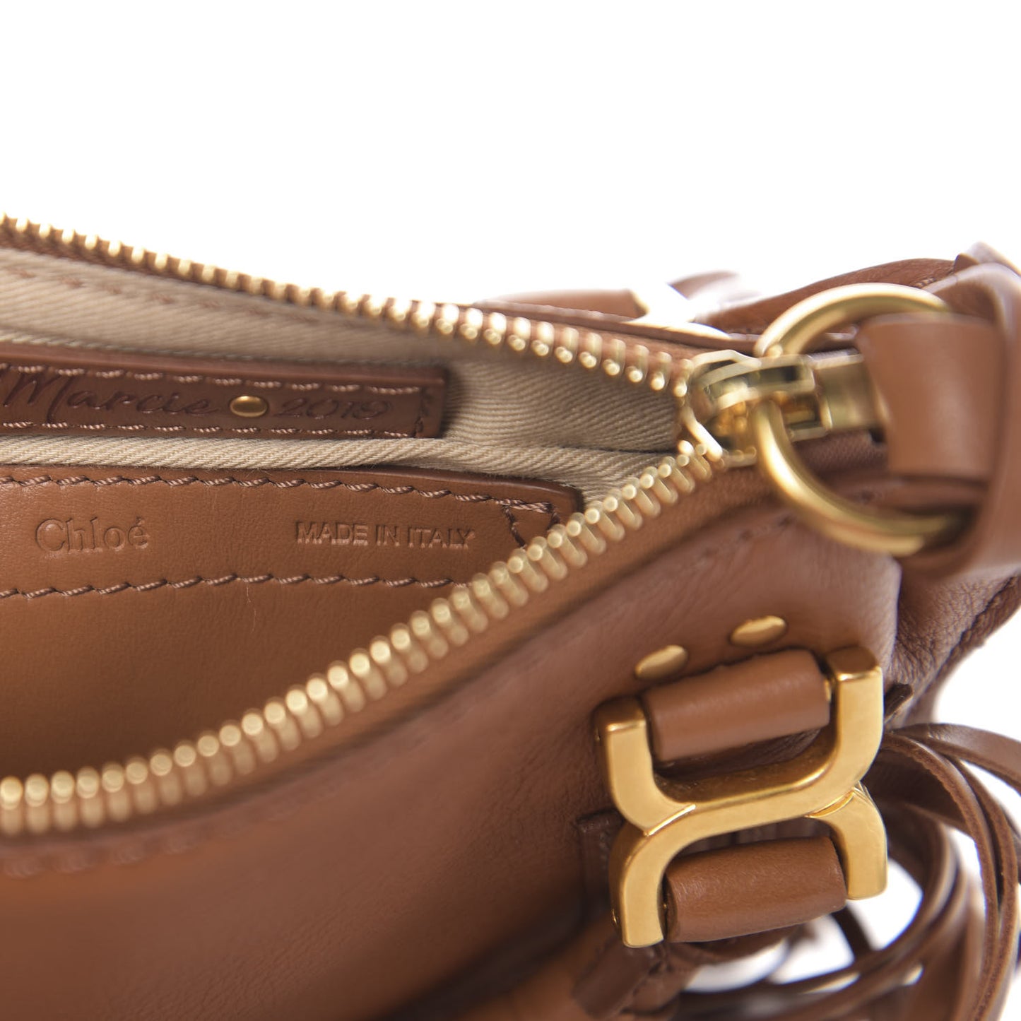 Shiny Small Grain Calfskin Mini Marcie Multi Fringe Satchel Tan