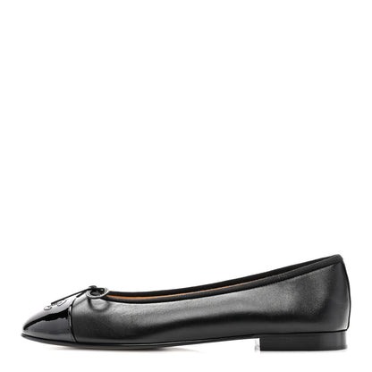 Chanel Lambskin Patent Cap Toe Ballerina Flats 40 Black 1 of 9