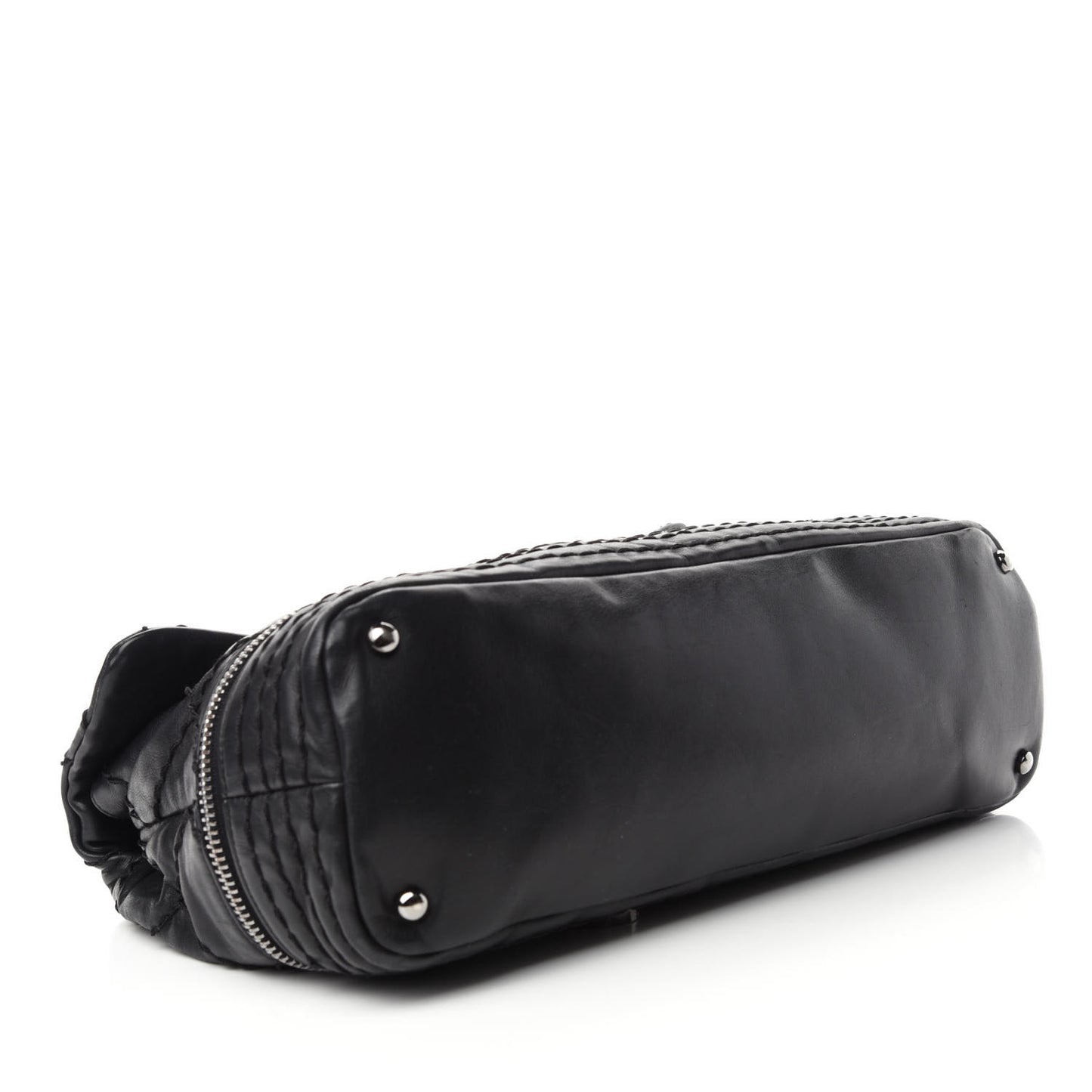 Calfskin Stitched Large Expandable Flap Bag Black