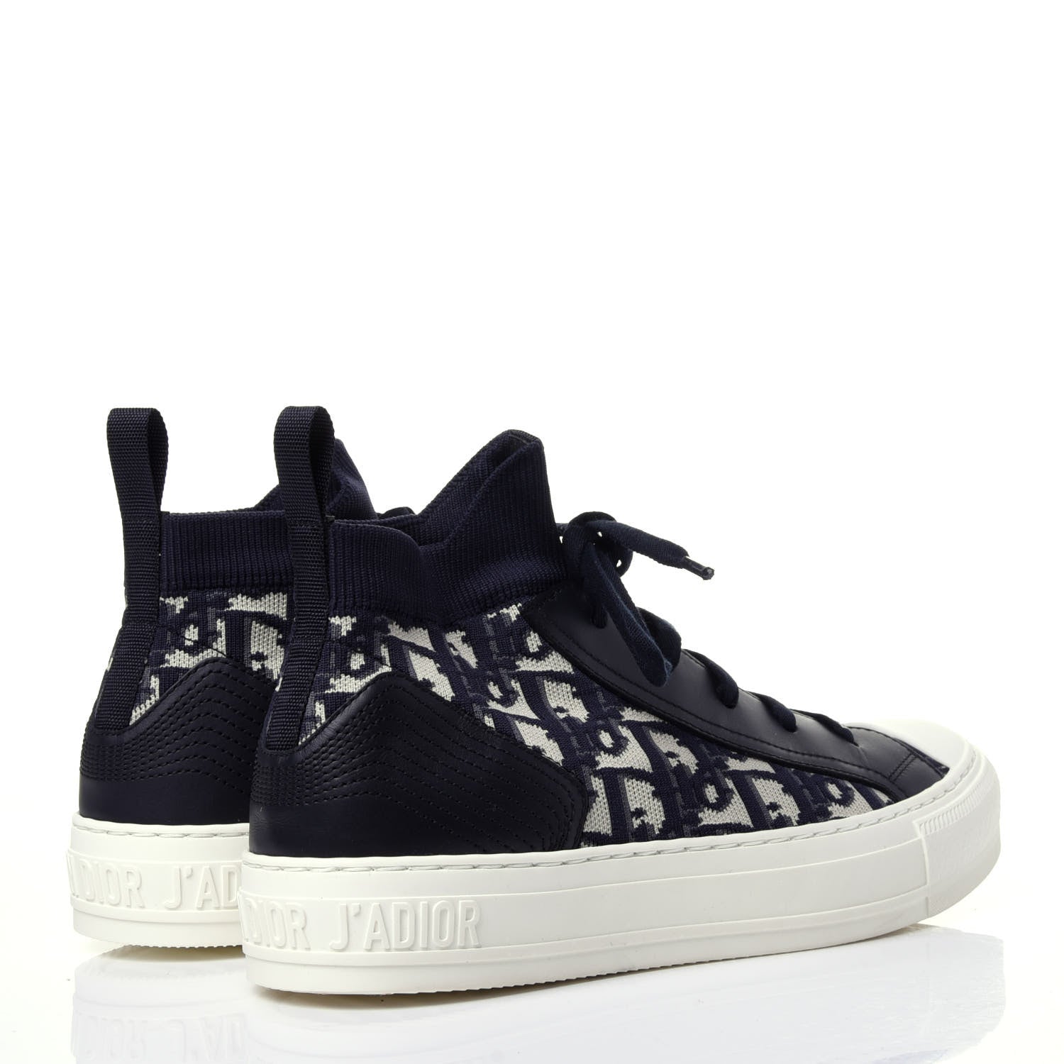 Christian Dior Technical Knit Calfskin Oblique Womens Walk'n Dior Mid Top Sneakers 38 Deep Blue 4 of 11