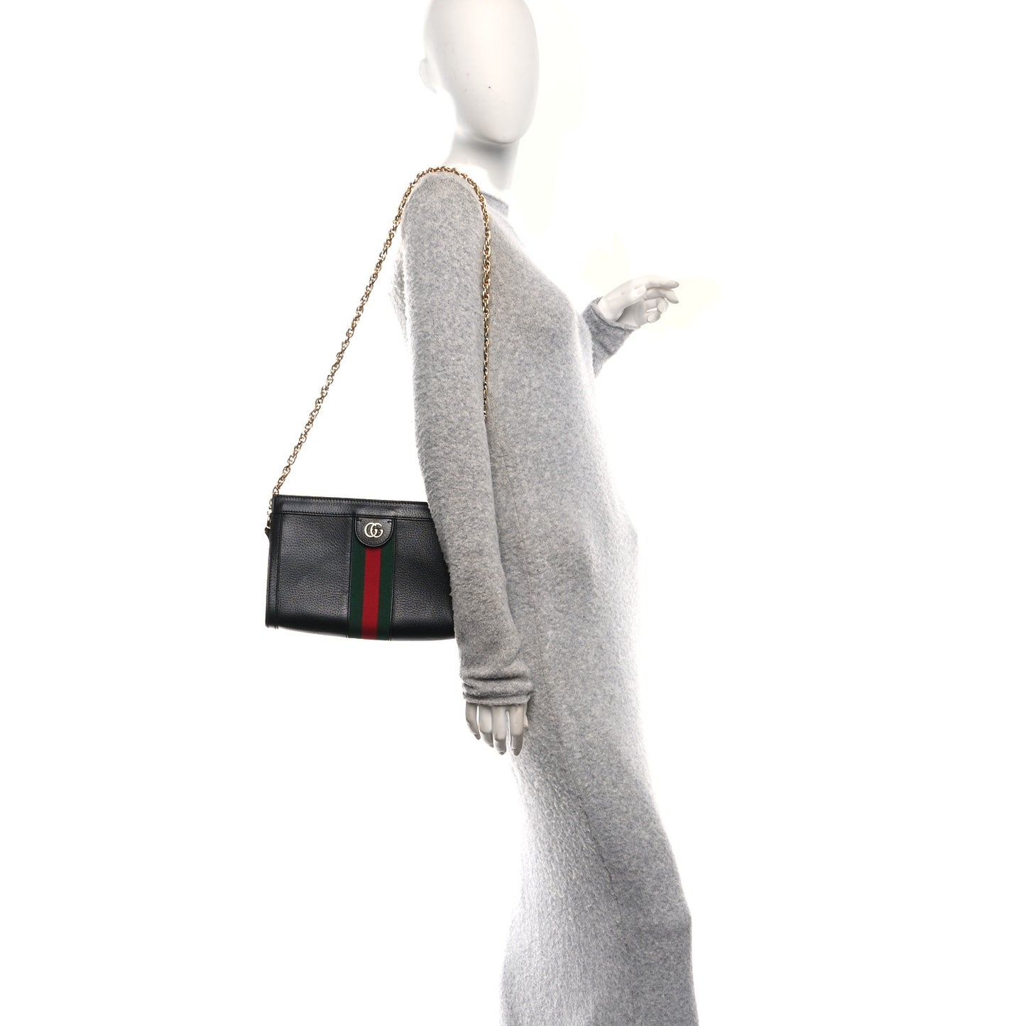 Calfskin GG Web Small Ophidia Chain Shoulder Bag Black