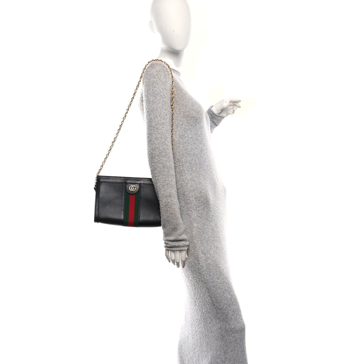 Gucci Calfskin GG Web Small Ophidia Chain Shoulder Bag Black 2 of 10