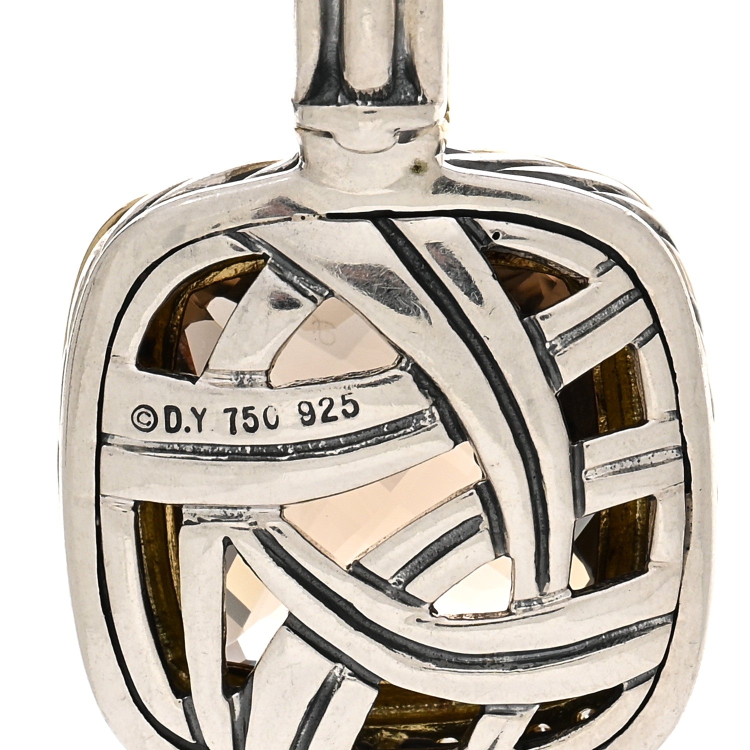 David Yurman Sterling Silver 18K Yellow Gold Diamond Smoky Quartz 14mm Albion Enhancer Pendant 3 of 3