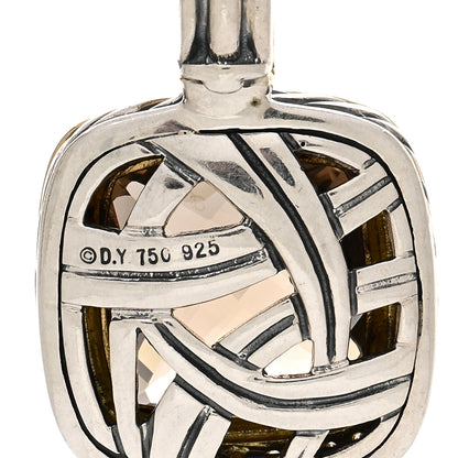 David Yurman Sterling Silver 18K Yellow Gold Diamond Smoky Quartz 14mm Albion Enhancer Pendant 3 of 3